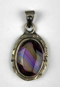 Signed Mexico Resin .925 Sterling Silver Pendant