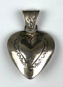 Signed Puff .925 Sterling Silver Heart Pendant