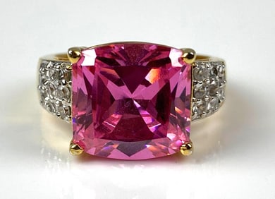 Signed Pink Tourmaline with CZ .925 Sterling Silver Ring