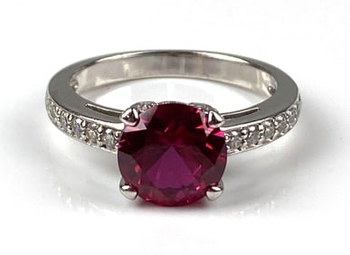 Signed Red Topaz and CZ .925 Sterling Silver Ring