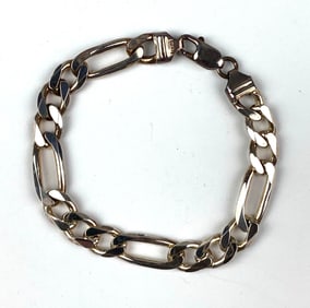 Signed .925 Sterling Silver Figaro Chain Bracelet