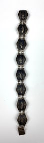 Vinatge Signed Black Niello Panel Bracelet