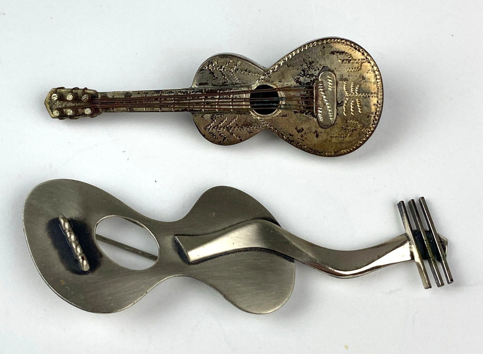 Group of 2 Signed  .925 Sterling Silver Guitar Pins (1 of 2)