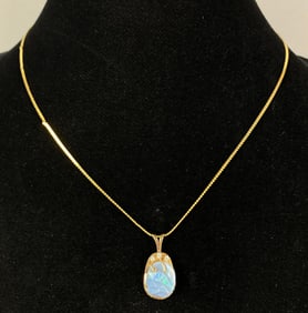 Signed Uno P Erre 14k Gold with Diamond and Opal Necklace