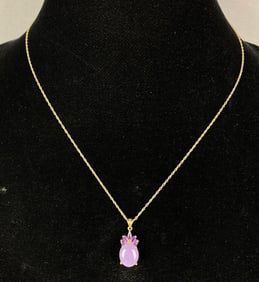 Signed 14k Gold with Jade and Amethyst Necklace