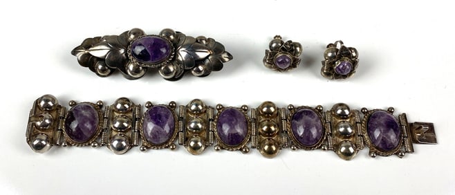 Group of Mexican .925 Silver and Amethyst Jewelry