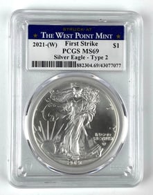 PCGS Graded 2021 W US $1 American Silver Eagle Dollar MS69