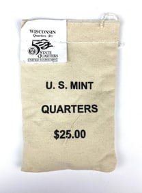 US Mint $25 Wisconsin D State Quarters in Canvas Bag