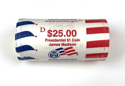 US Mint $25 Presidential James Madison $1 D Coin Roll