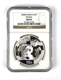 NGC Graded 2008 China 10 Yuan Panda 1 oz .999 Silver MS69