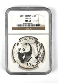 NGC Graded 2001 China 10 Yuan Panda 1 oz .999 Silver MS69