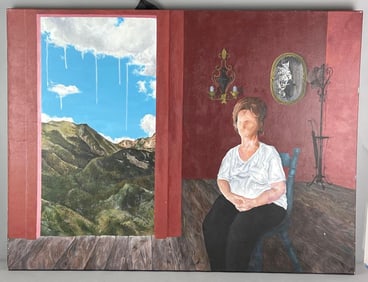 Artist Signed Surrealist Oil on Canvas Painting