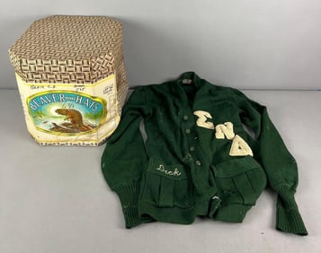 Beaver Brand Hat Box and Antique Fraternal Sweater