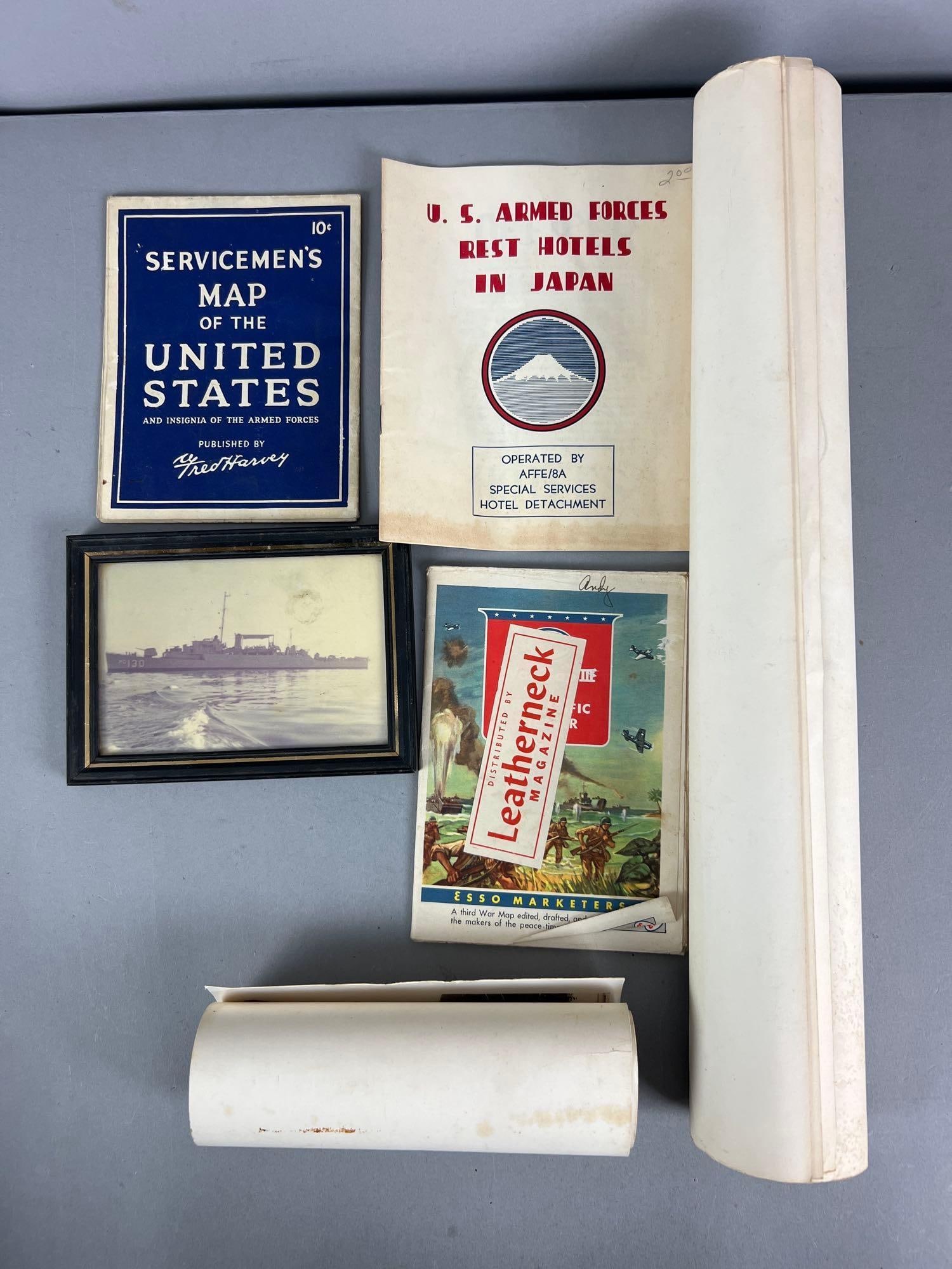 Group of Vintage Military Ephemera: Includes photo, submarine prints, and more