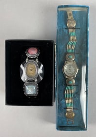 Group of 2 Sterling Silver and Stone Women's Wristwatches