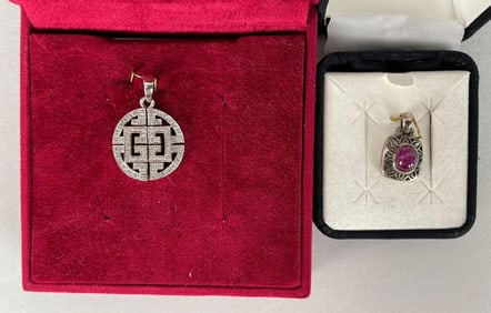 Group of 2 Sterling Silver and Stone Pendants