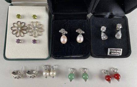 Group of Sterling Silver and Stone Earrings