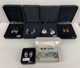 Group of Sterling Silver and Stone Earrings