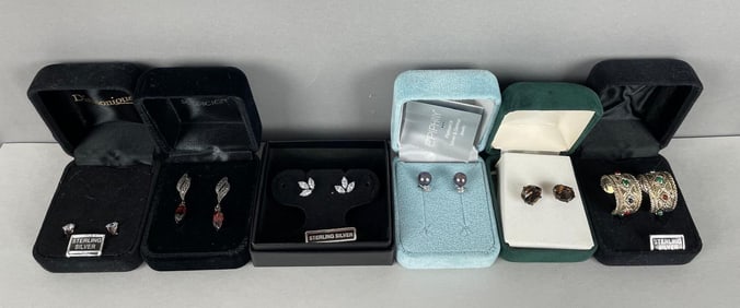 Group of Sterling Silver and Stone Earrings