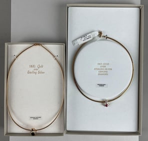 Group of 2 18kt Gold Over Sterling Silver Necklaces with Diamond Pendants