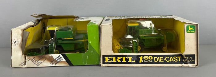 Group of 2 Ertl John Deere Die-Cast Combine Tractors