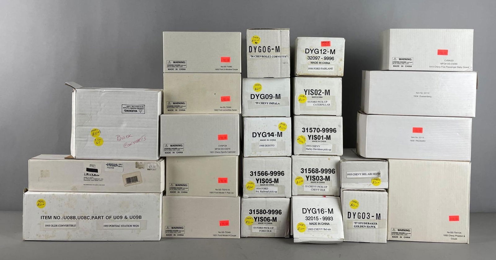 Group of Assorted Die-Cast Vehicles: Includes matchbox Collectibles, Ertl international tractor trailer, 55 Chevy Harley Davidson pickup and more