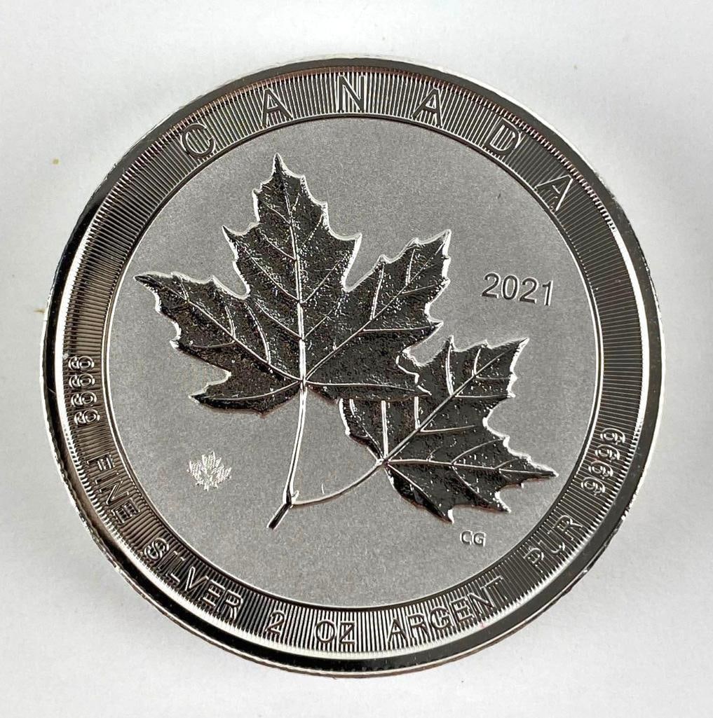 2021 Canada Double Maple Leaf with Maple Leaf Privy 2 oz .999 Silver Coin (1 of 2)