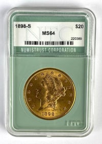 NTC Graded 1898-S US $20 Double Eagle Gold Coin MS64