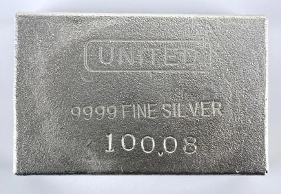 United 100.08 oz .999 Fine Silver Ingot/ Bar