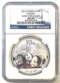 NGC MS69 2013 ER China Silver Panda 1 oz .999 Fine Silver