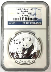 2012 China Silver Panda NGC MS69 Early Release 1 oz .999 Fine Silver Round