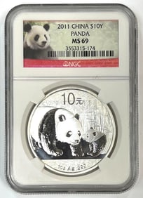 2011 China Silver Panda NGC MS69 1 oz .999 Fine Silver Round