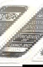 Johnson Matthey 1 oz .999 Fine Silver Bar in Plastic