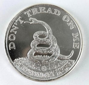DON'T TREAD ON ME Boston Tea Party 1 oz .999 Fine Silver Round
