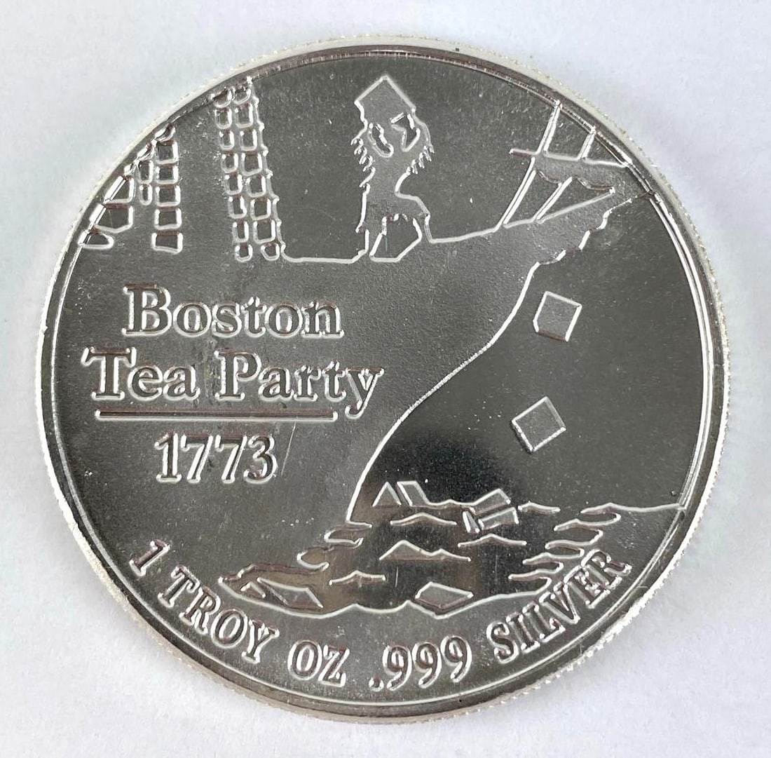 DON'T TREAD ON ME Boston Tea Party 1 oz .999 Fine Silver Round: Independent Living Boston Tea Party 1 oz .999 Fine Silver Round