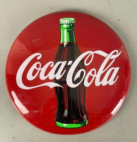 1990 Coca-Cola Button Metal Advertising Sign