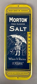 Vintage Morton Salt Metal Advertising Thermometer