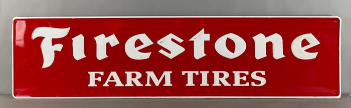 Firestone Farm Tires Embossed Metal Advertising Sign