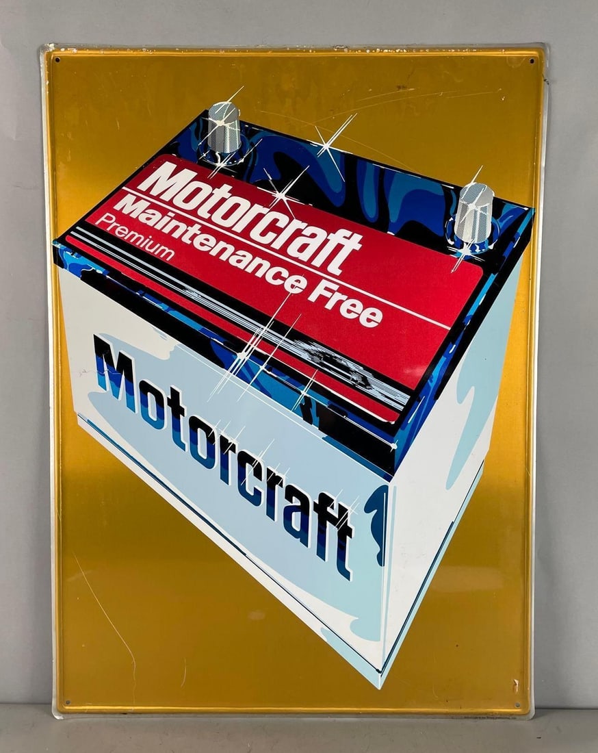 Motorcraft Batteries Metal Advertising Sign: Measures 30" x 22"