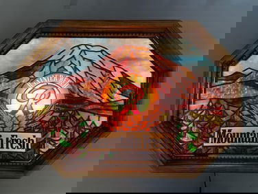 1981 Rainier Beer Mountain Fresh Stained Glass Style Light-Up Advertising Sign