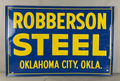 Vintage Robberson Steel Co. Embossed Metal Advertising Sign