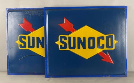 Pair of 2 Sunoco Gas Station Advertising Signs