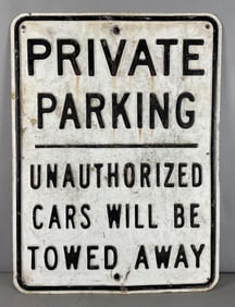 Vintage Private Parking Tow Away Embossed Metal Sign