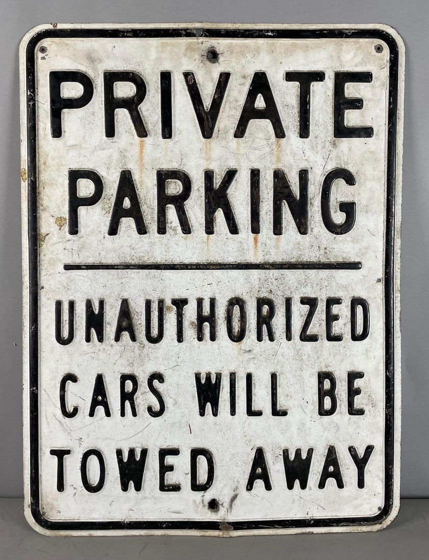 Vintage Private Parking Tow Away Embossed Metal Sign (1 of 2)
