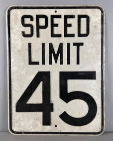 Vintage Speed Limit 45 Embossed Metal Sign