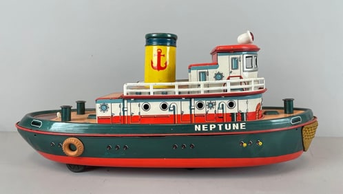Vintage TM Tin Litho Neptune Battery Operated Steamboat