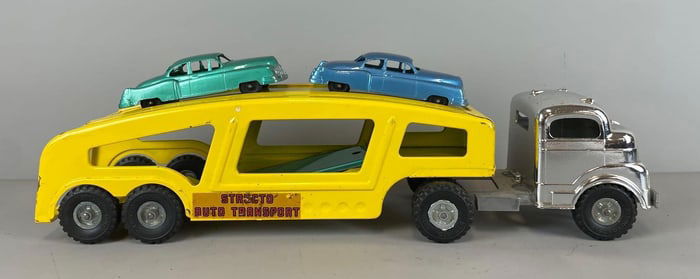 Vintage Structo Pressed Steel Auto Transport with Cars