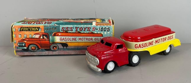 Vintage SSS Toys Tin Litho Friction Gasoline Truck and Trailer