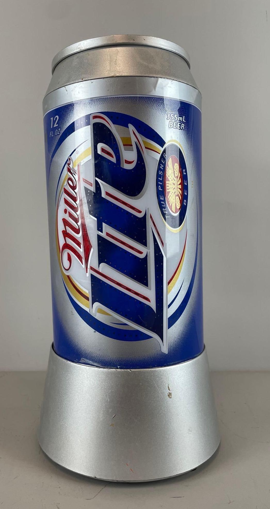 1994 Miller Lite Beer Can Motion Light-Up Advertising Sign: Working condition, measures 12 1/2" x 6 1/4"
