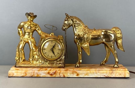 Vintage United Bakelite Cowboy and Horse Mantel Clock